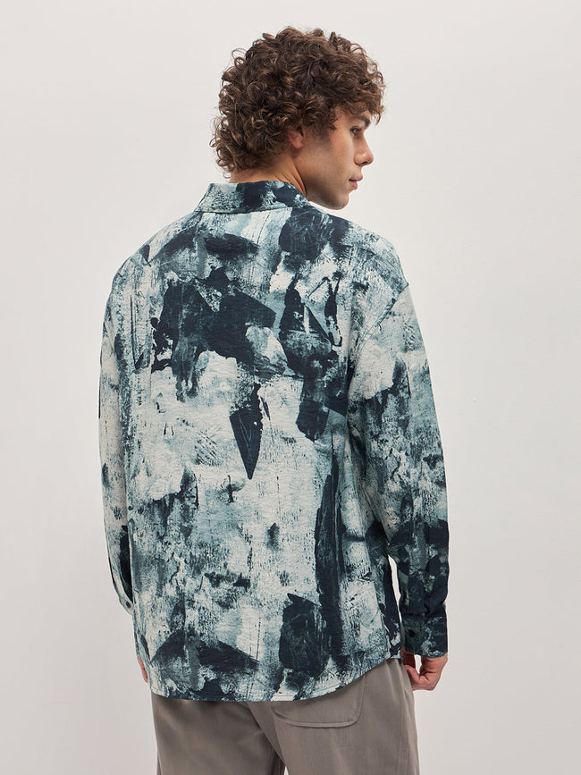 Men Blue Abstract Brushstroke effects Relax Fit Overshirt