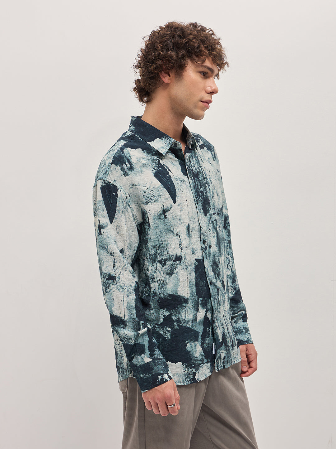 Men Blue Abstract Brushstroke effects Relax Fit Overshirt