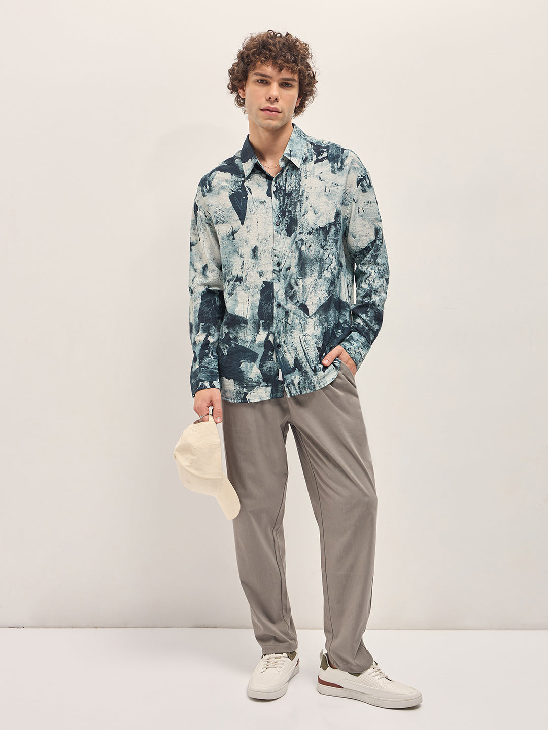 Men Blue Abstract Brushstroke effects Relax Fit Overshirt