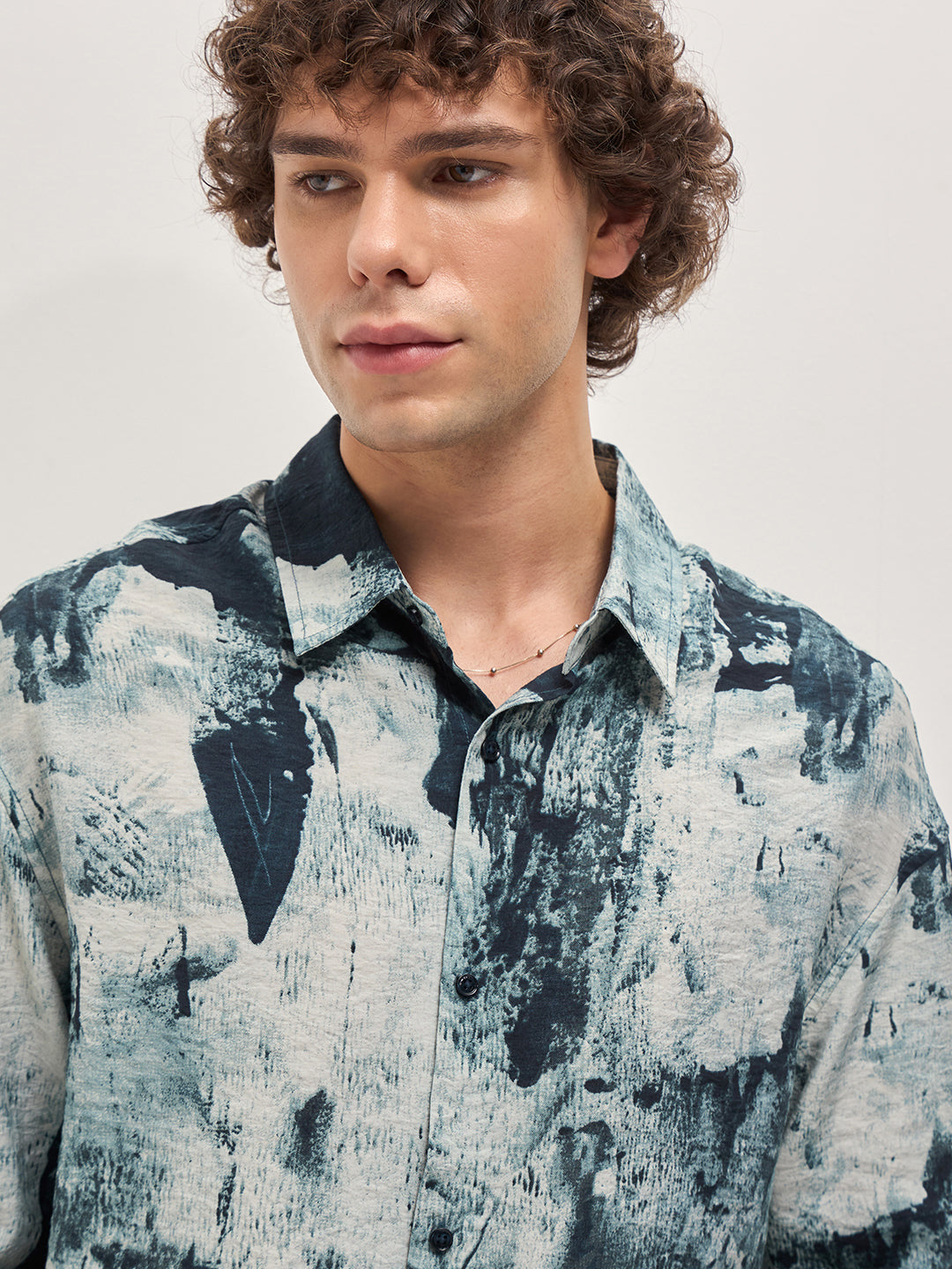 Men Blue Abstract Brushstroke effects Relax Fit Overshirt
