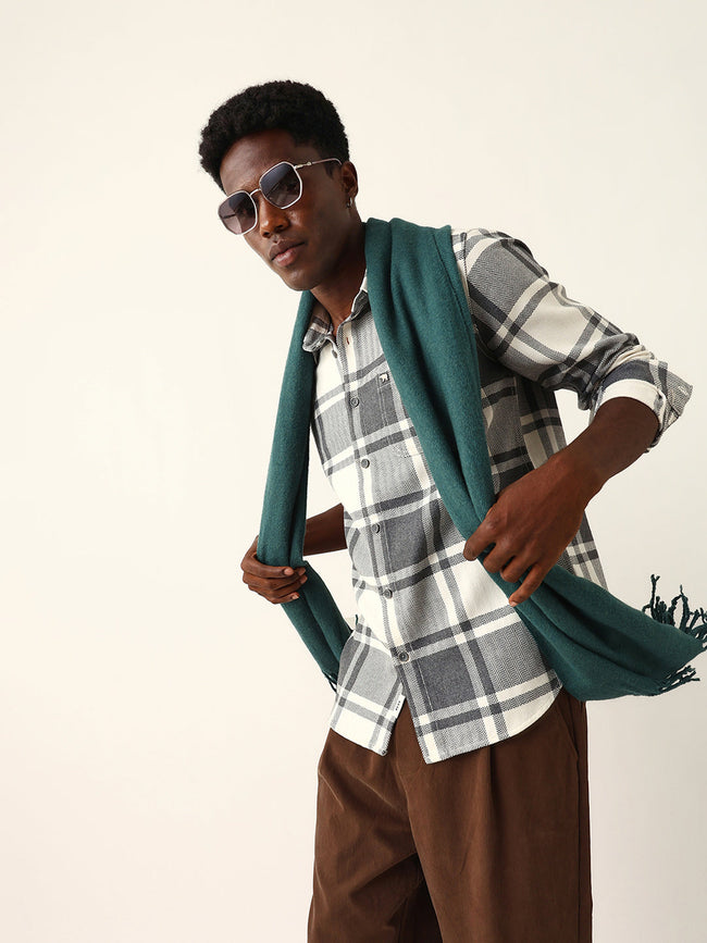 Men Grey Cotton Checked Shirt