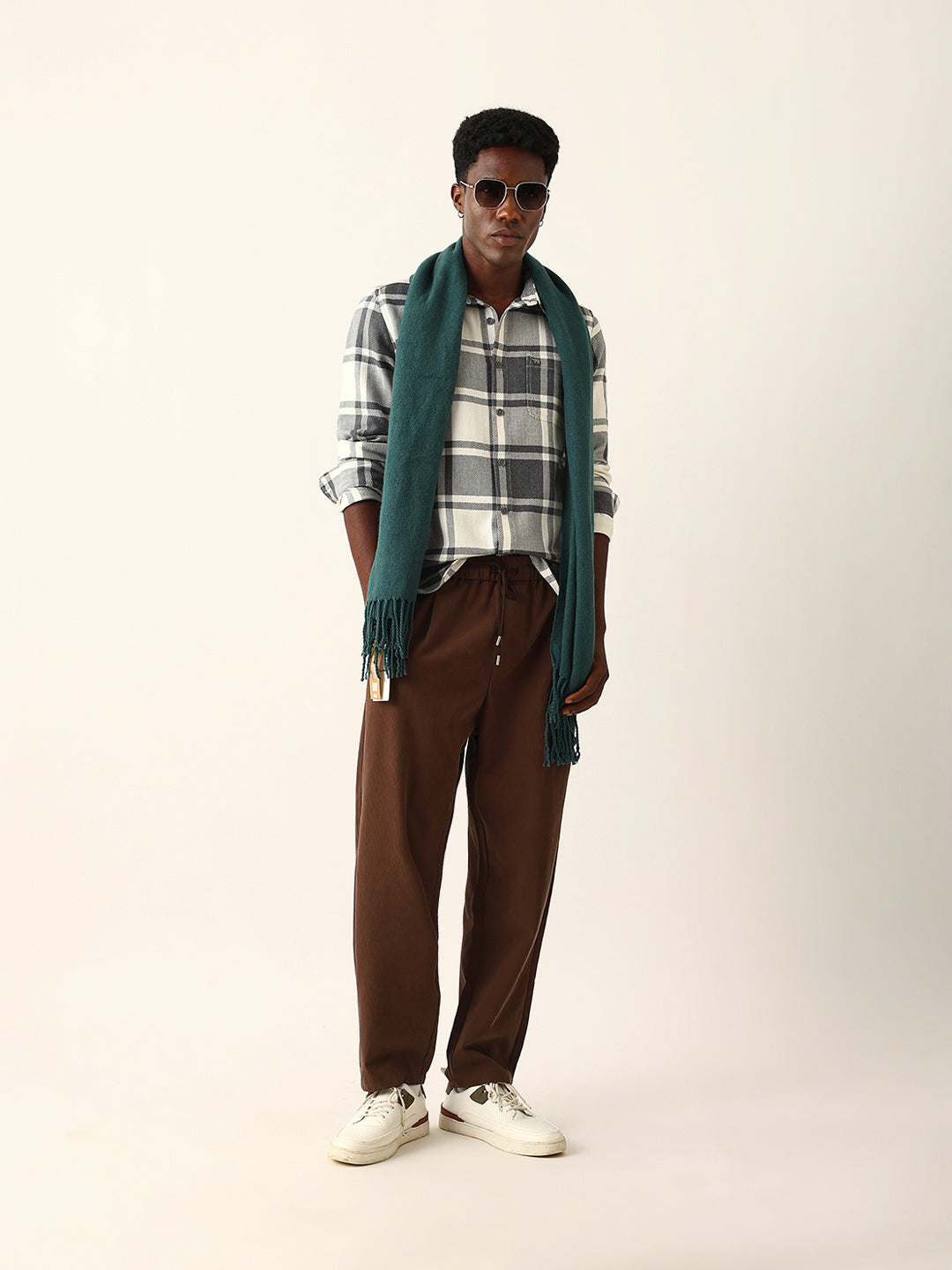 Men Grey Cotton Checked Shirt