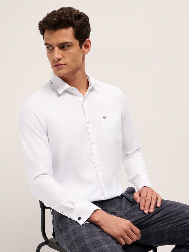 Men White Polyester Textured Shirt
