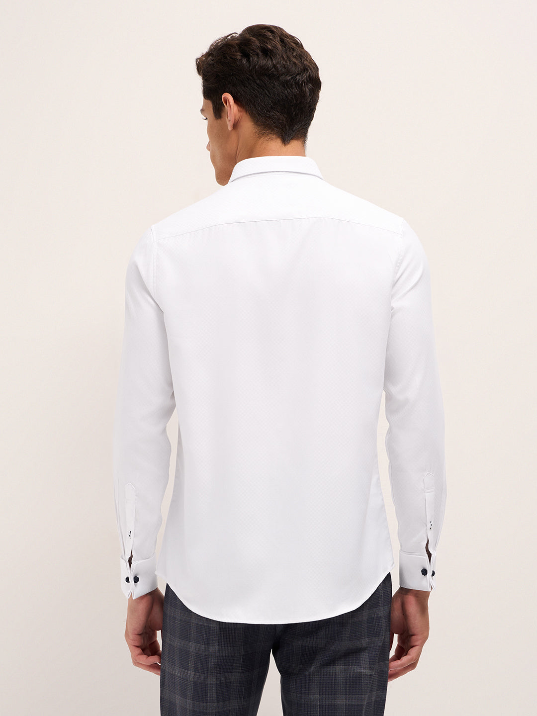 Men White Polyester Textured Shirt