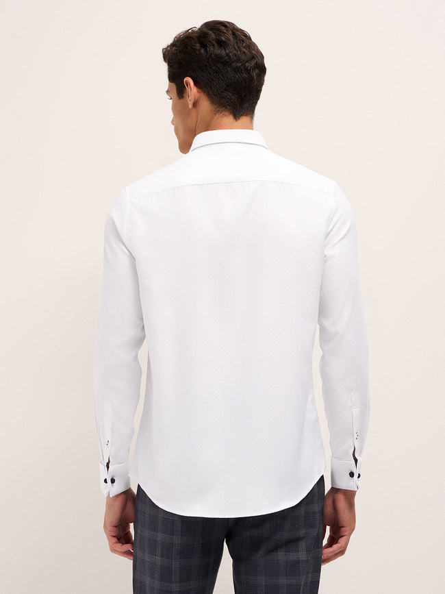 Men White Polyester Textured Shirt