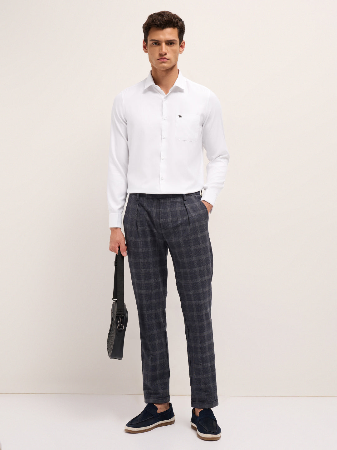 Men White Polyester Textured Shirt