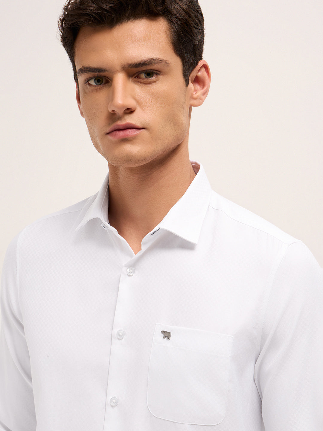 Men White Polyester Textured Shirt