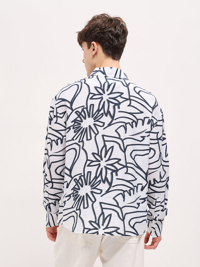 Men White Floral abstract printed Relax Fit Overshirt