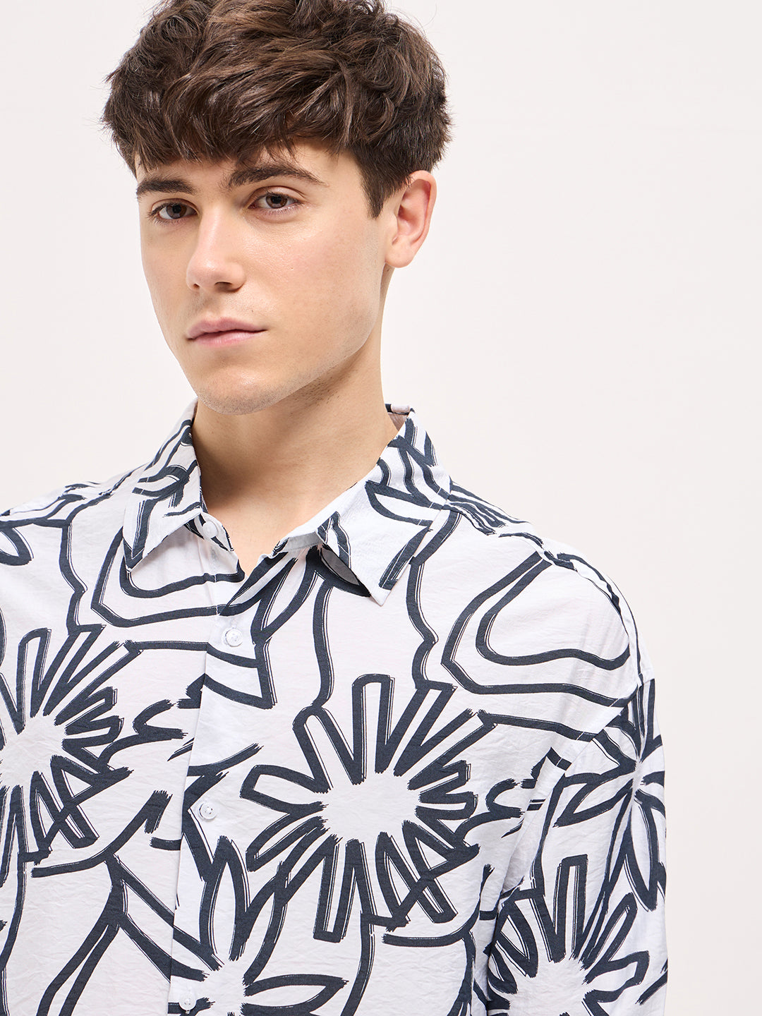 Men White Floral abstract printed Relax Fit Overshirt