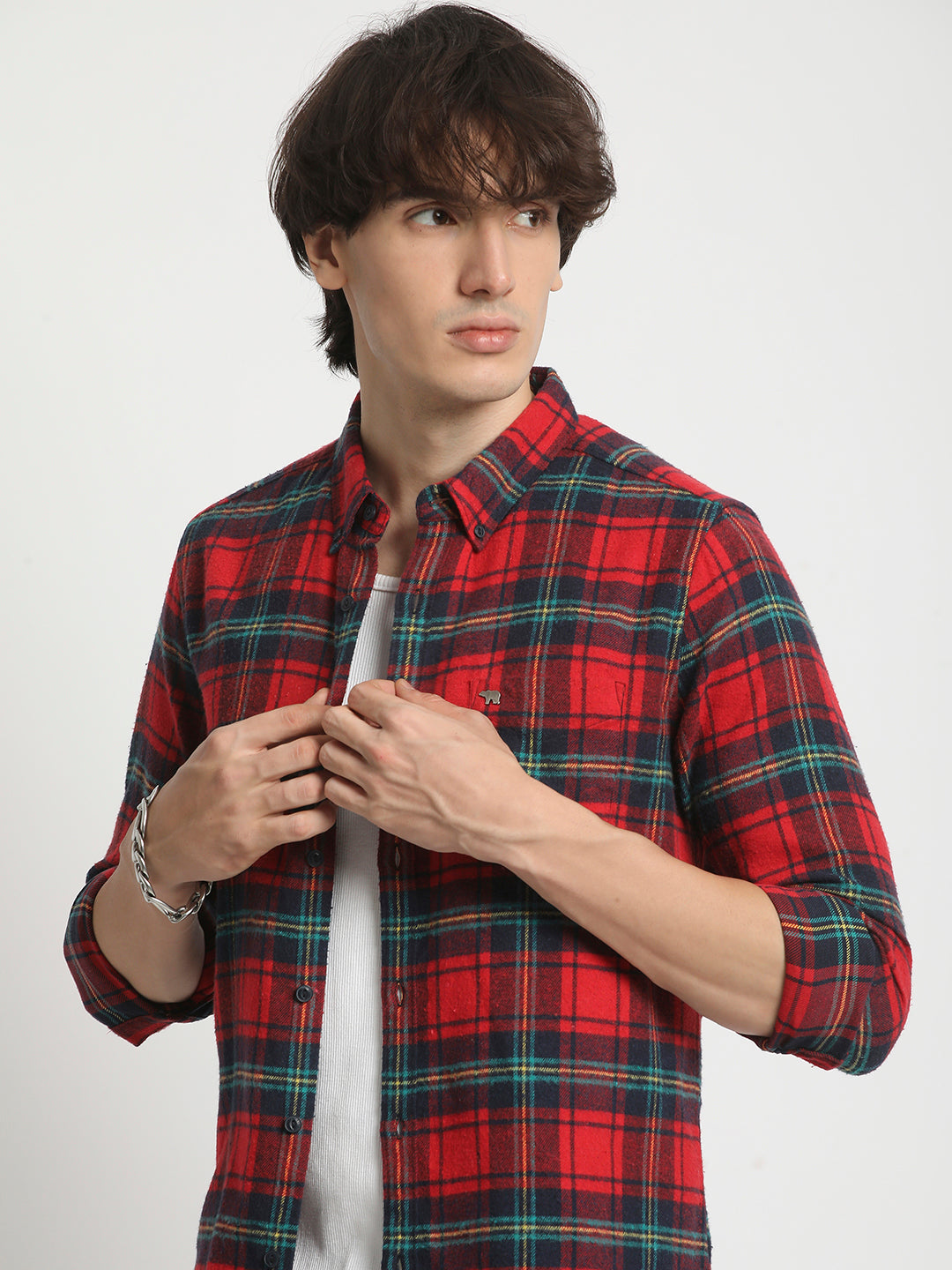 Men  Multicolored Slim Fit Checked Button Down Collar Casual Shirt