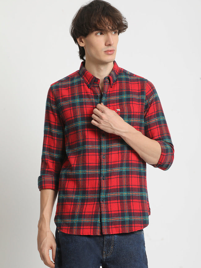 Men  Multicolored Slim Fit Checked Button Down Collar Casual Shirt