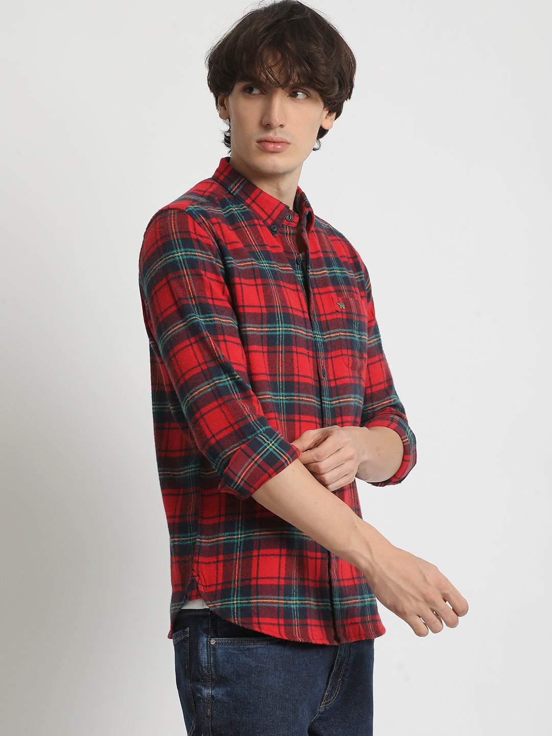 Men  Multicolored Slim Fit Checked Button Down Collar Casual Shirt