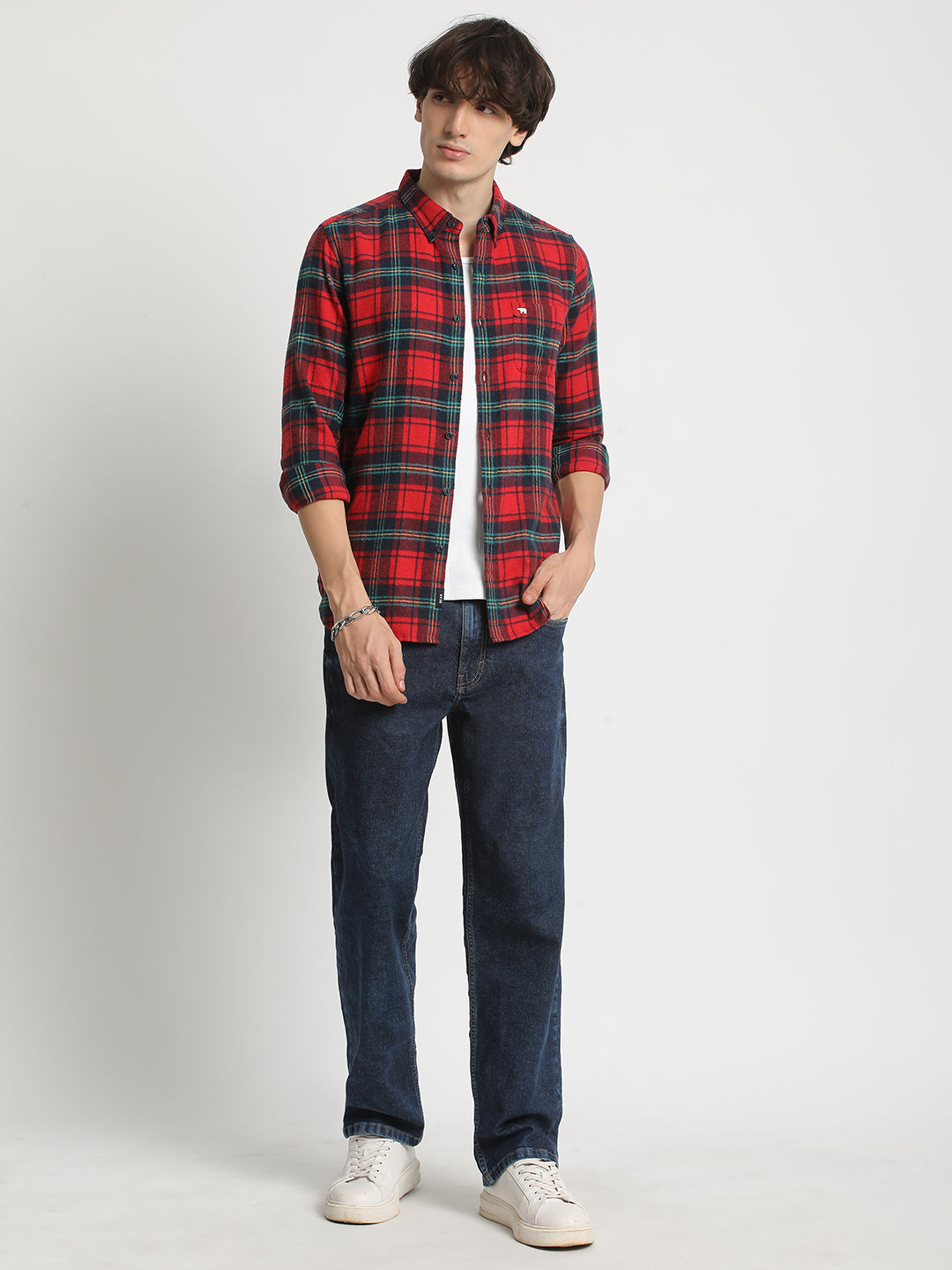 Men  Multicolored Slim Fit Checked Button Down Collar Casual Shirt