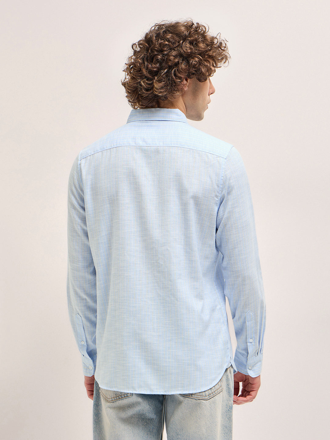 Men Light Blue Stripes Slim Fit Casual Shirt