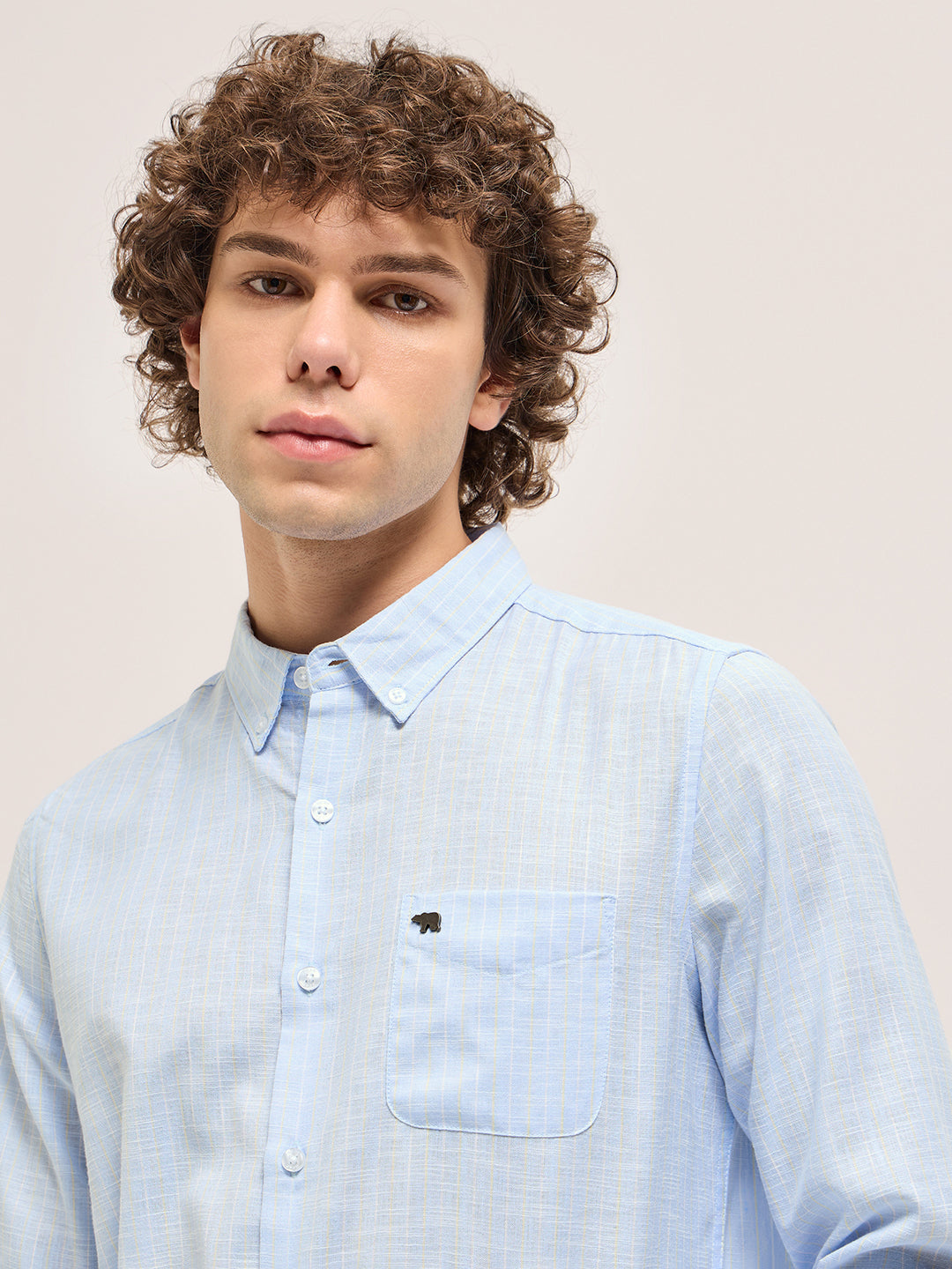 Men Light Blue Stripes Slim Fit Casual Shirt
