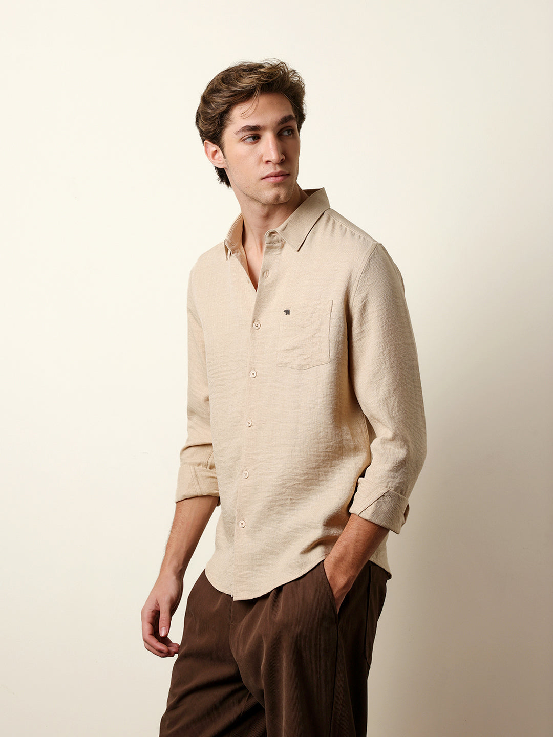 Men Solid Casual Full-Sleeve Shirt