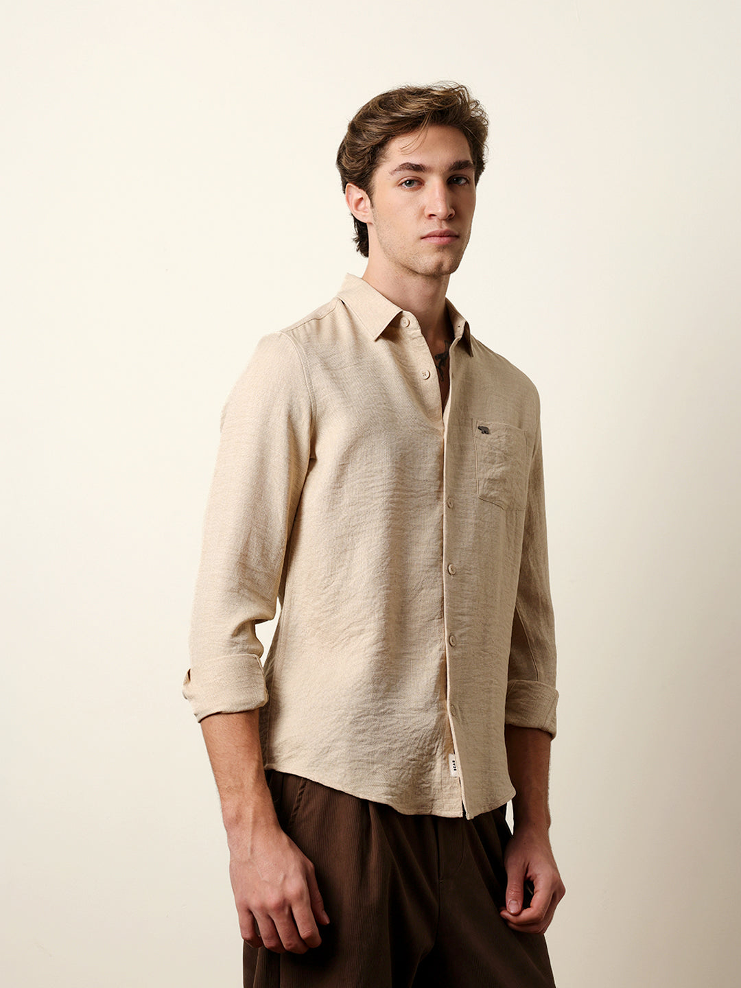 Men Solid Casual Full-Sleeve Shirt