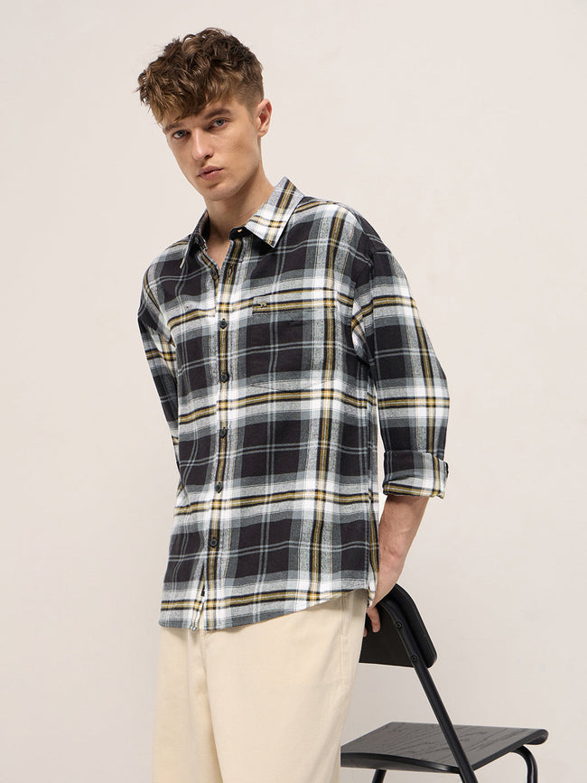 Men Multicolor Flannel Checkered Relaxed Fit Overshirt