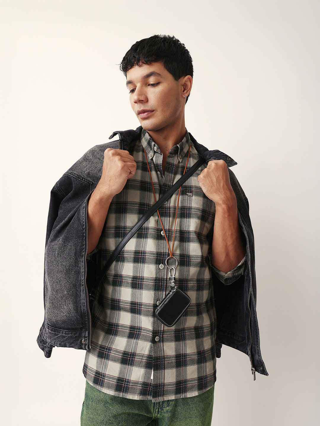 Men Green Cotton Checked Shirt