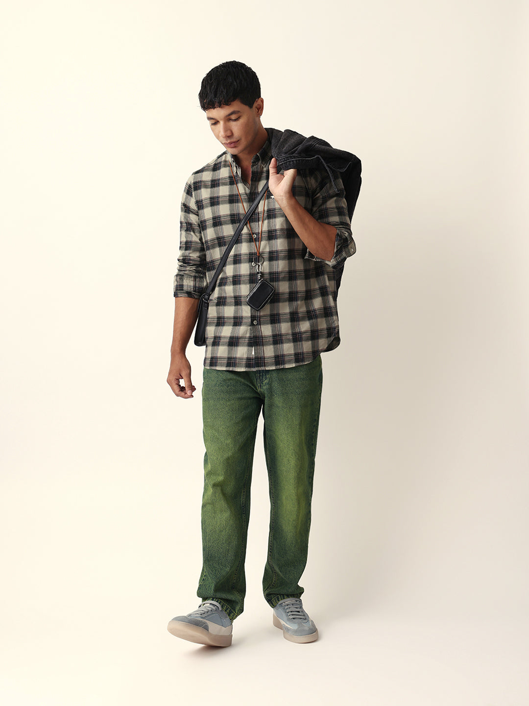 Men Green Cotton Checked Shirt