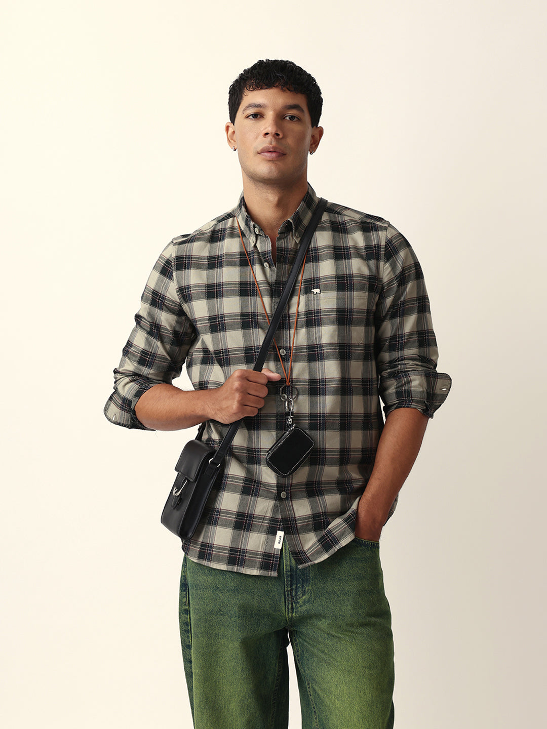 Men Green Cotton Checked Shirt
