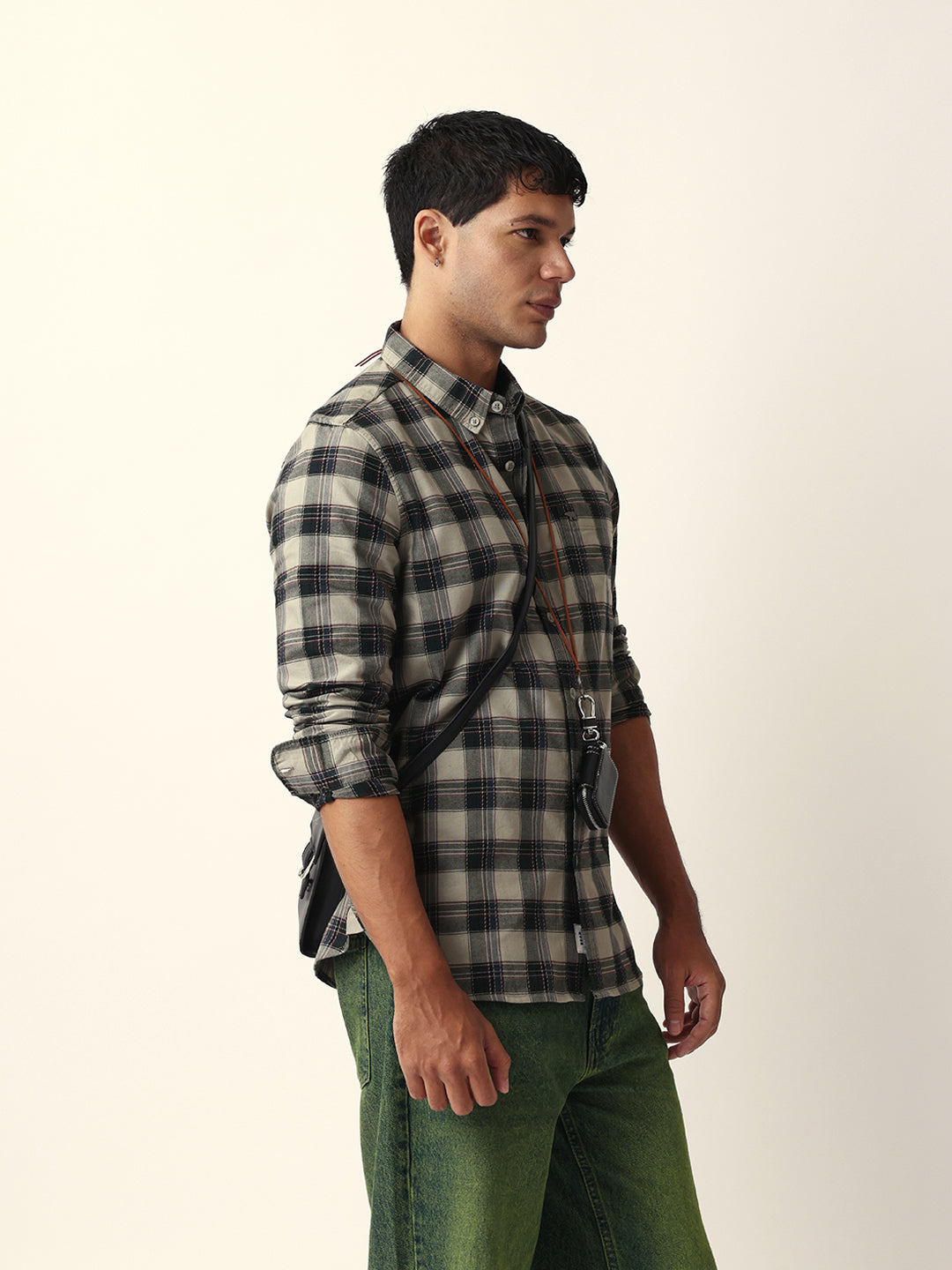 Men Green Cotton Checked Shirt
