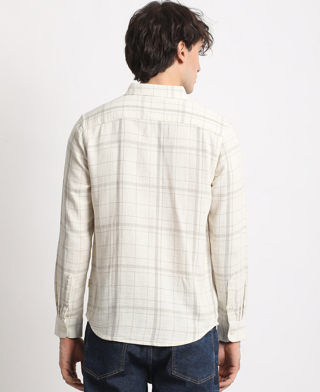 Men  White Checked Slim Fit Cotton Casual Shirt