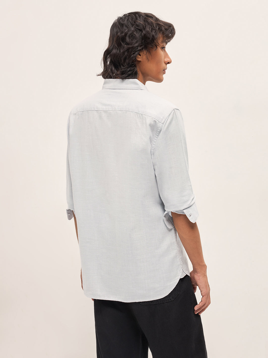 Men Grey Solid Slim Fit Casual Shirt