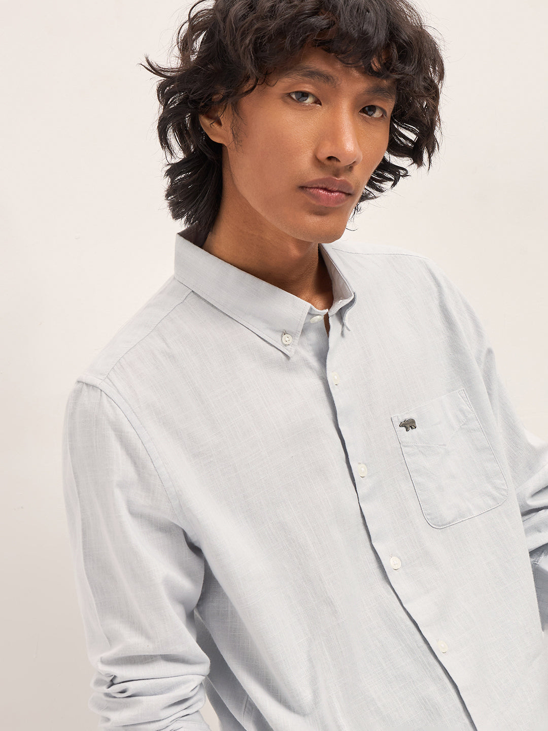 Men Grey Solid Slim Fit Casual Shirt