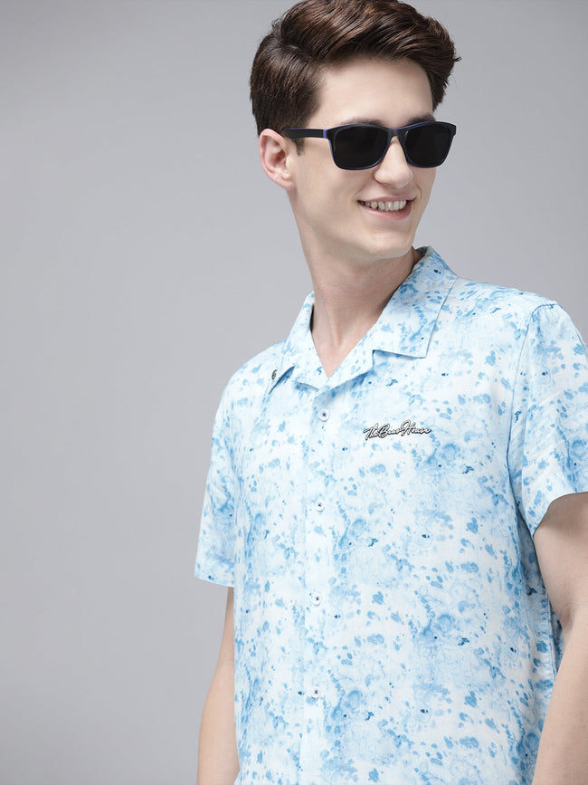 Men Ardor Edition Blue and White Abstract Printed Regular Fit Party Shirt