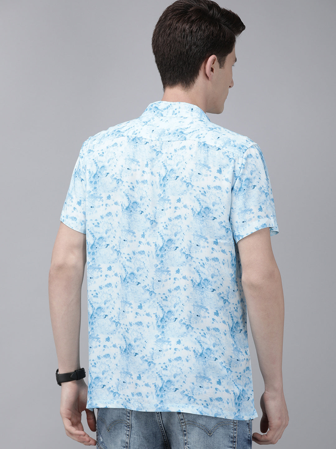 Men Ardor Edition Blue and White Abstract Printed Regular Fit Party Shirt