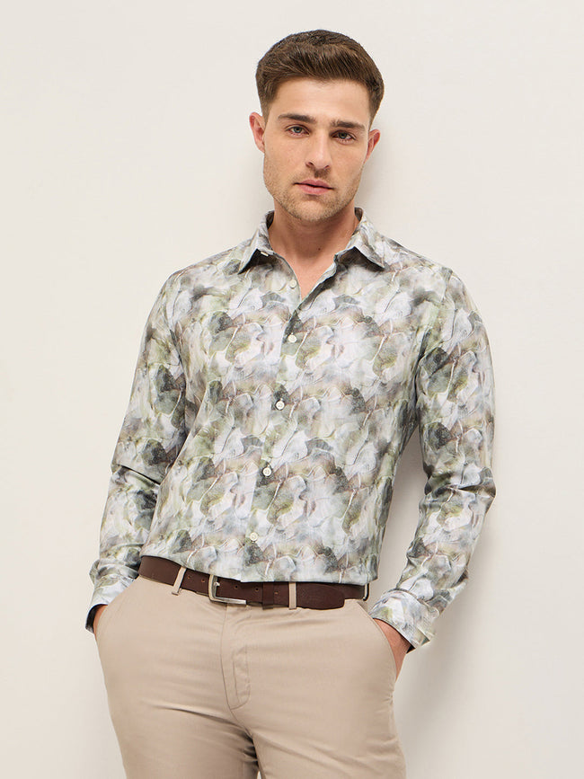 Men Shirt Multi-Color Abstract Botanical Print Tailored Fit Formal Shirt