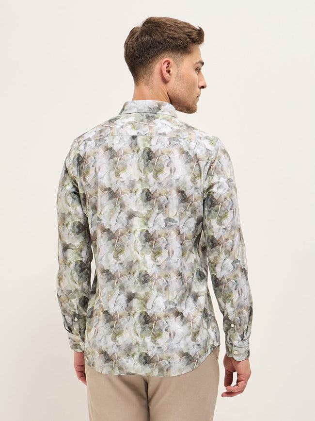 Men Shirt Multi-Color Abstract Botanical Print Tailored Fit Formal Shirt