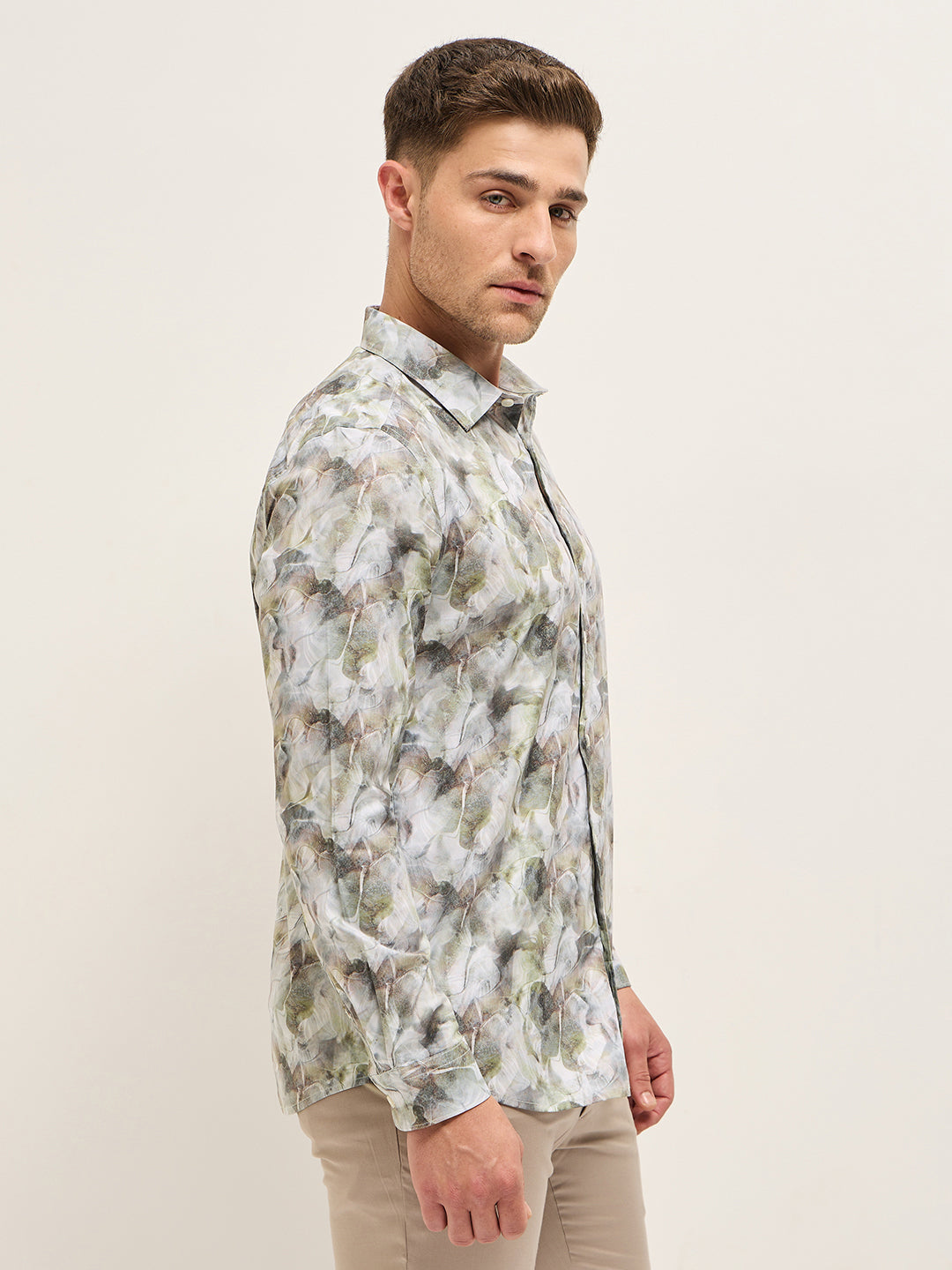 Men Shirt Multi-Color Abstract Botanical Print Tailored Fit Formal Shirt