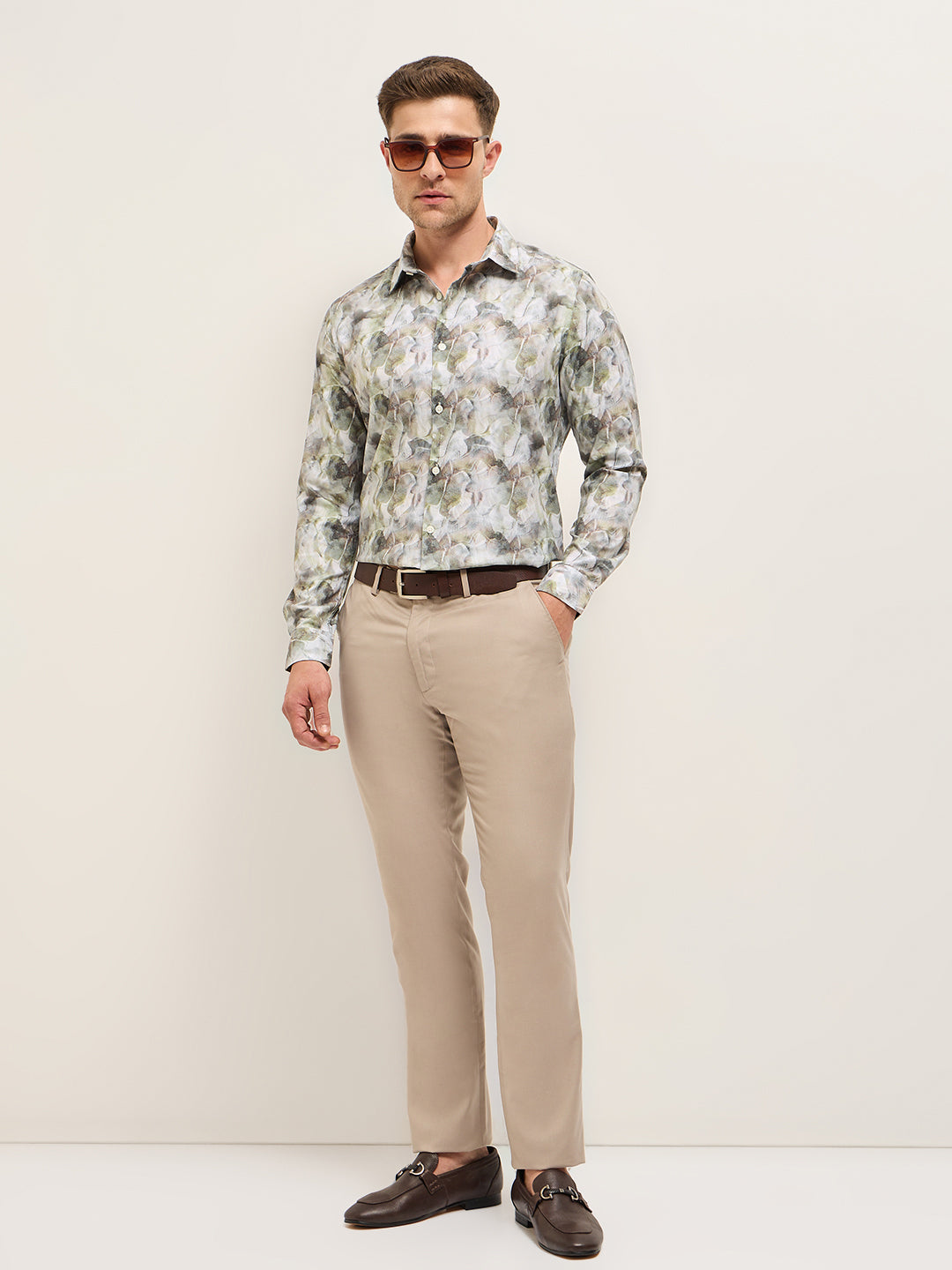 Men Shirt Multi-Color Abstract Botanical Print Tailored Fit Formal Shirt