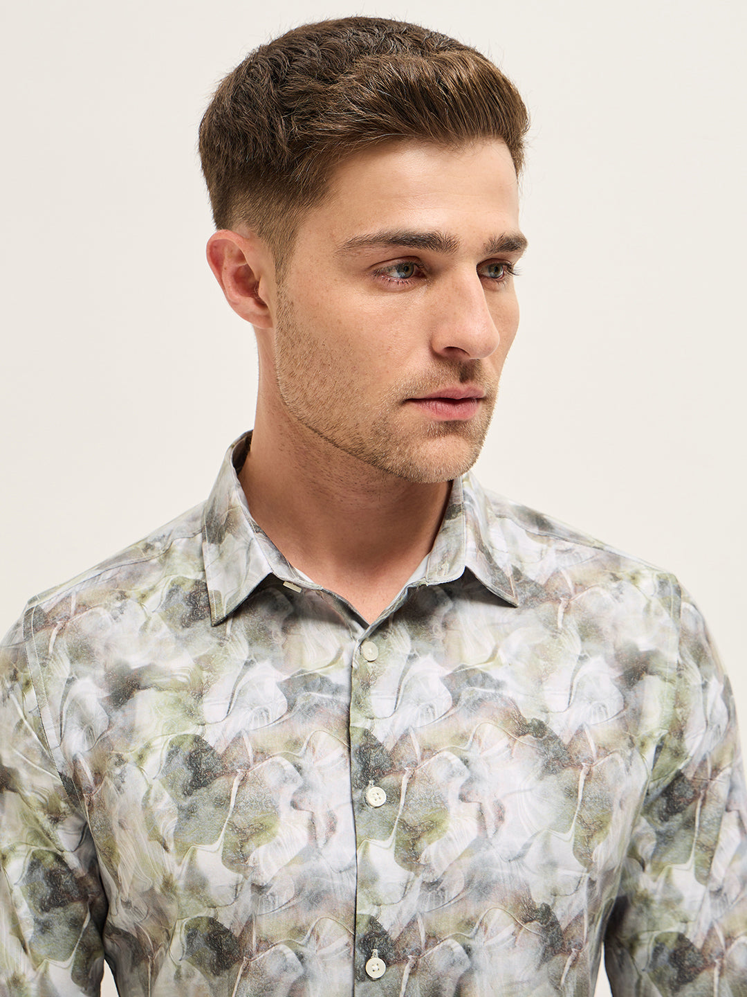 Men Shirt Multi-Color Abstract Botanical Print Tailored Fit Formal Shirt