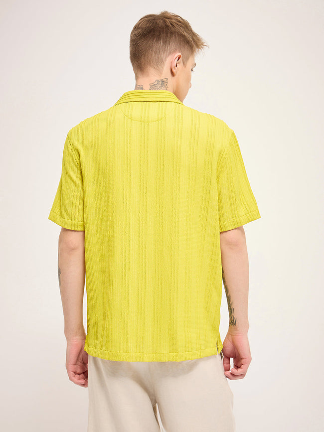 Men Green Lime Self Design Regular Fit Casual Shirt