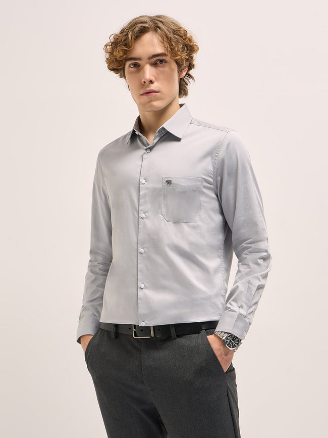 Men Shirt Grey Tailored Fit Solid Formal Shirt