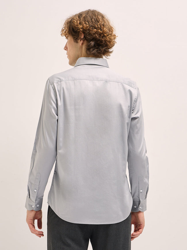 Men Shirt Grey Tailored Fit Solid Formal Shirt