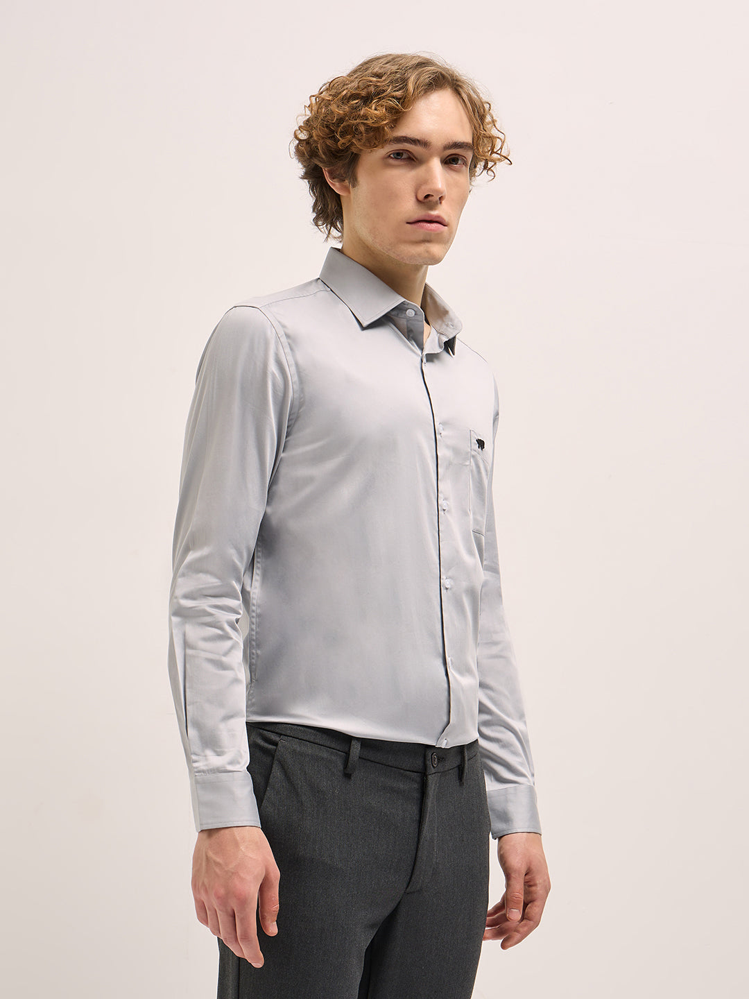 Men Shirt Grey Tailored Fit Solid Formal Shirt