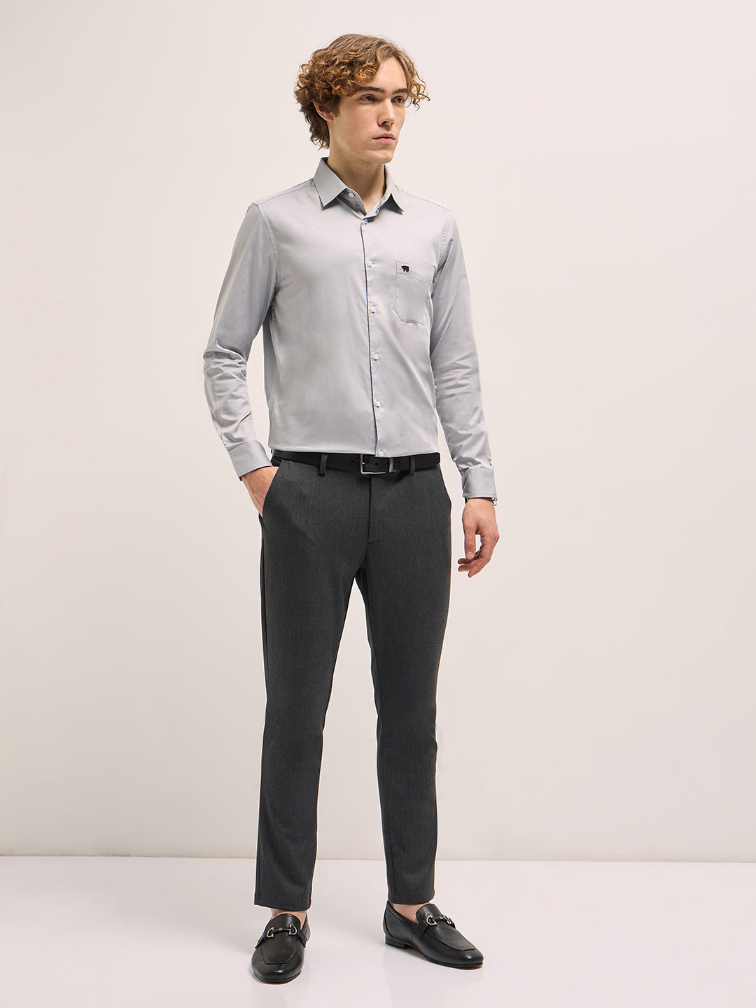 Men Shirt Grey Tailored Fit Solid Formal Shirt