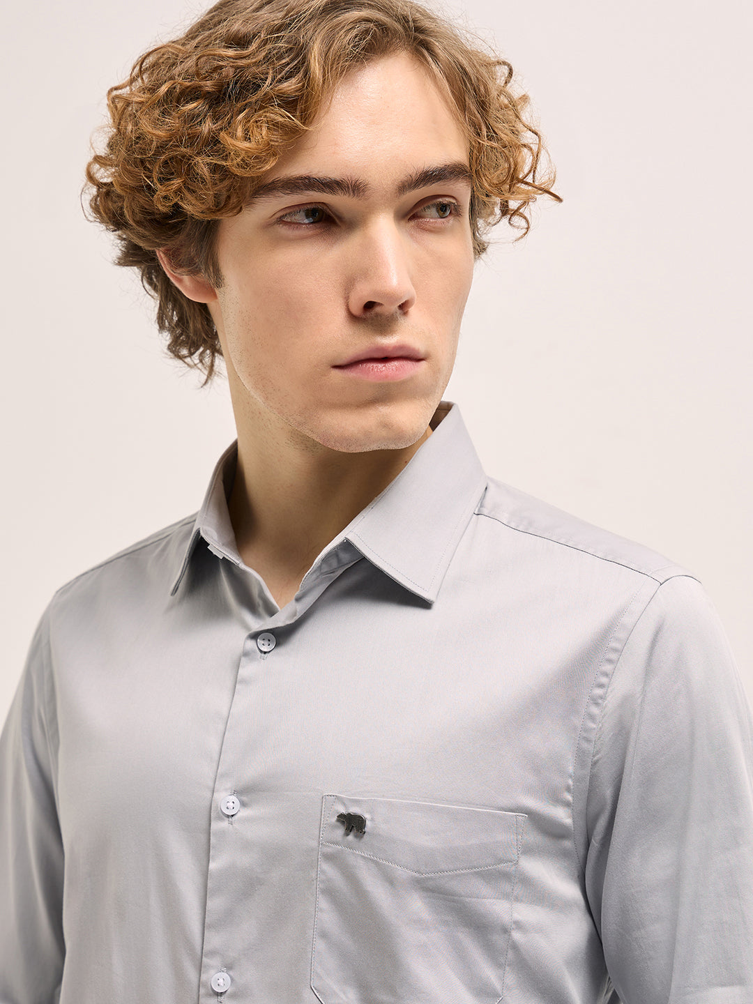 Men Shirt Grey Tailored Fit Solid Formal Shirt