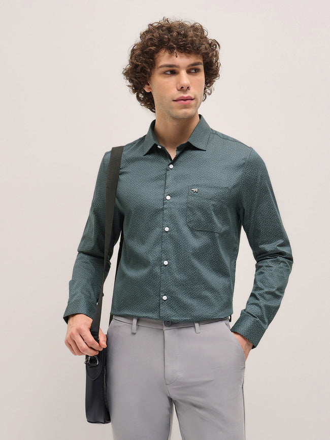 Men Light Teal Blue Geometric Printed Tailored Fit Formal Shirt