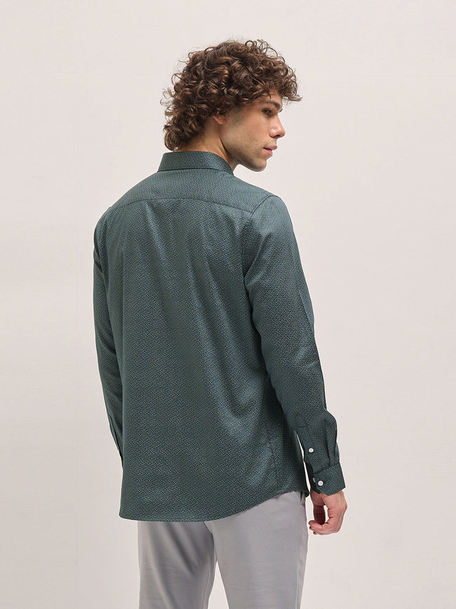Men Light Teal Blue Geometric Printed Tailored Fit Formal Shirt