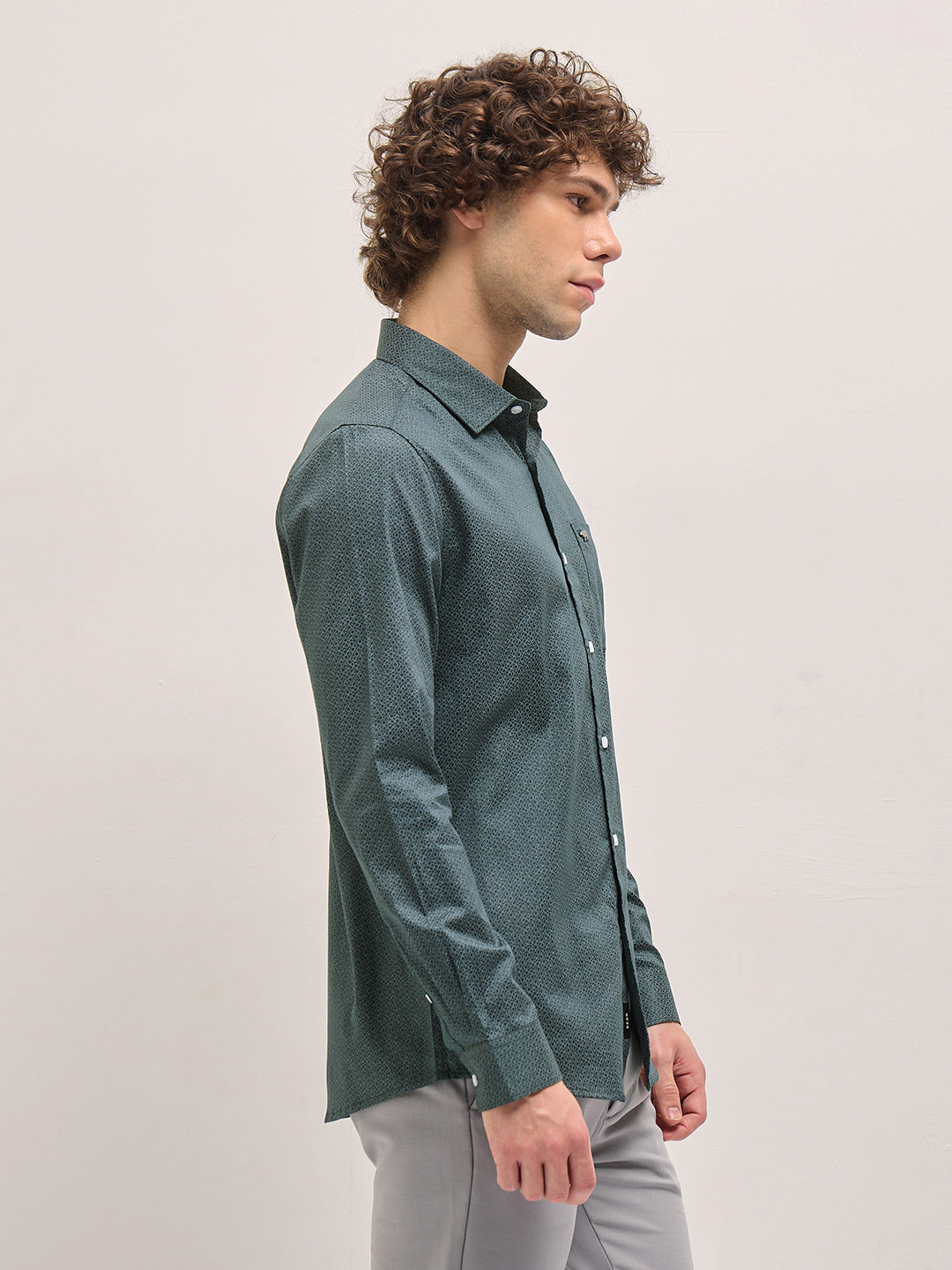 Men Light Teal Blue Geometric Printed Tailored Fit Formal Shirt