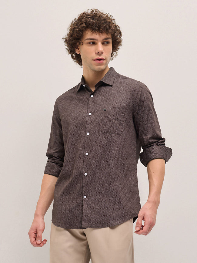 Men Brown Geometric Printed Tailored Fit Formal Shirt