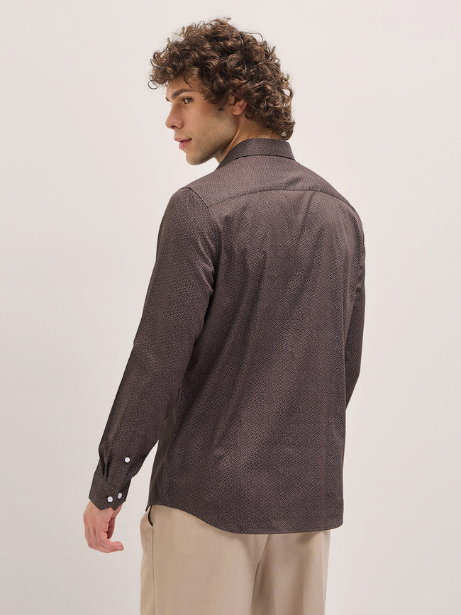 Men Brown Geometric Printed Tailored Fit Formal Shirt