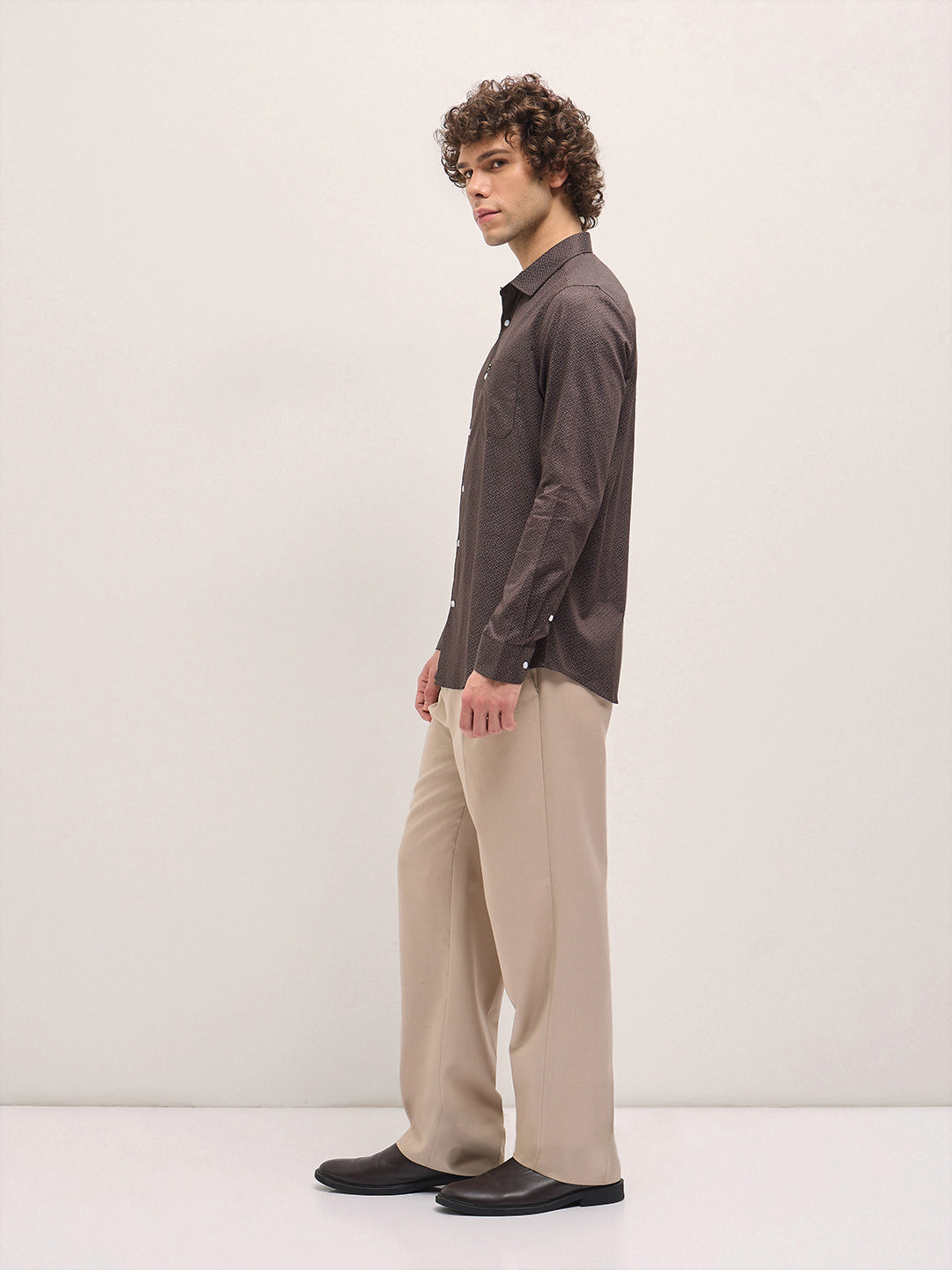 Men Brown Geometric Printed Tailored Fit Formal Shirt