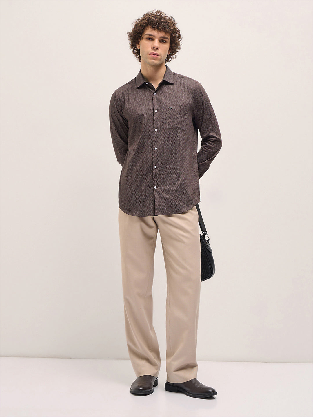 Men Brown Geometric Printed Tailored Fit Formal Shirt