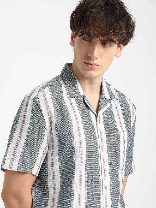 Men  Blue Stripe Regular Fit Casual Shirt